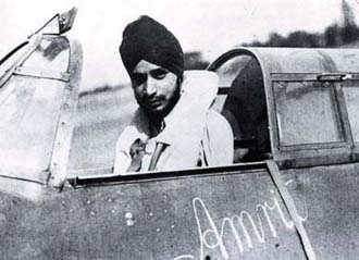 Mahindra Singh Pujji in the cockpit of his Hurricane Mk.II, Kenley airfield, near Croydon 1941