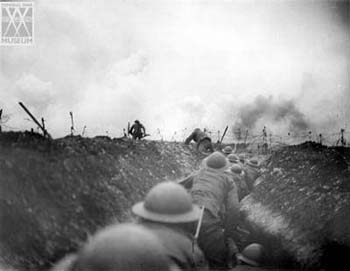 The classic First World War image - trenches, mud and men under fire