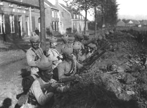 Troops of the 129th Baluchis man a trench during the First Battle of Ypres, October 1914
