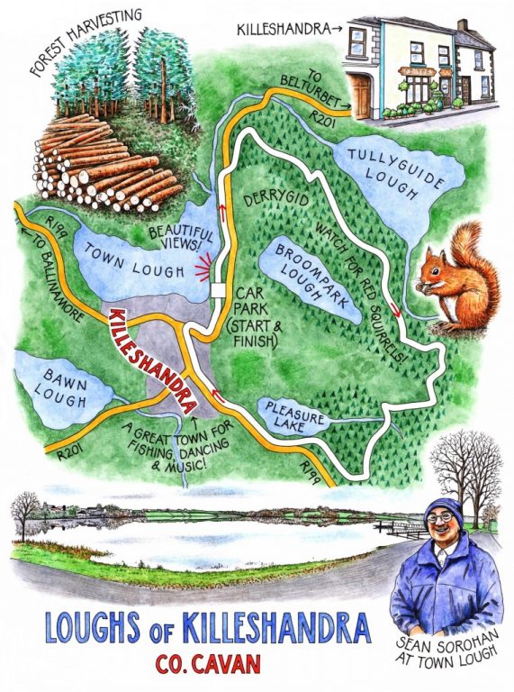 Walk of the Week - 6 Feb - Loughs of Killeshandra - Claire's illustration